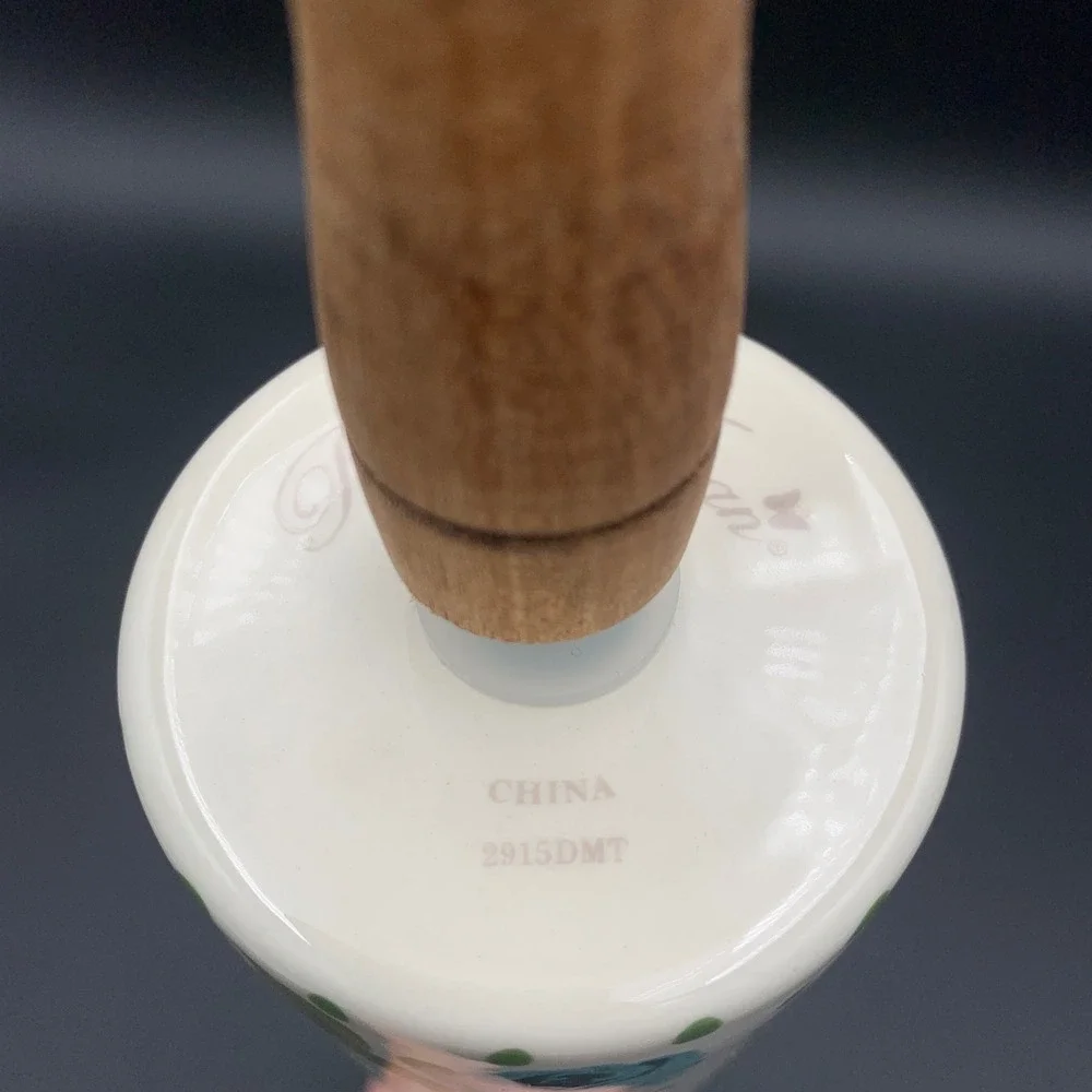 Pioneer Woman Breezy Blossom Ceramic Rolling Pin Wood Handle Floral Dots Retired